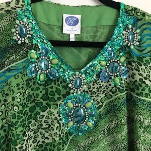 Embellished and patterned green blouse